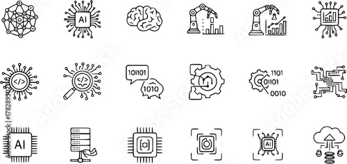 Artificial Intelligence line icon set