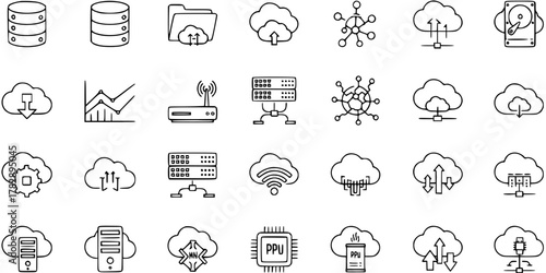 Cloud computing and networking technology icon set
