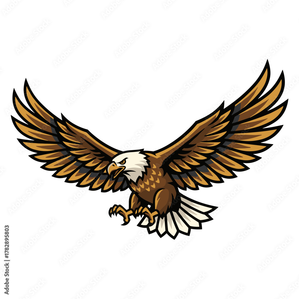 Fototapeta premium Cartoon Detailed Majestic Bald Eagle Flying Downward Illustration Design