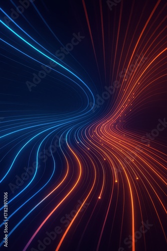Futuristic data wave forming a luminous vortex dynamic lines and particles flowing into a cyber funnel abstract technology motion background