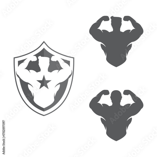 a strong muscular man silhouette icon for gym fitness club logo