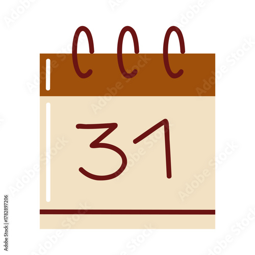 Minimal flat calendar page showing date 31 symbol of New Year Eve. Hand drawn vector icon illustration. 