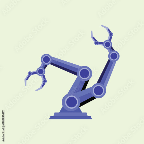 Blue robotic arms illustration symbolizing industrial automation, precision technology, and modern engineering innovation on a light green background.