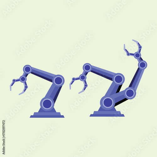Blue robotic arms illustration symbolizing industrial automation, precision technology, and modern engineering innovation on a light green background.