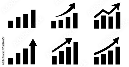 upward bar chart icons representing growth, success, and progress in business and finance. Ideal for economic improvement, investment performance, analytics, and data visualization themes.