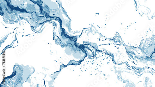 Blue marble abstract sketch, hand drawn flowing lines and splashes on white — stock vector