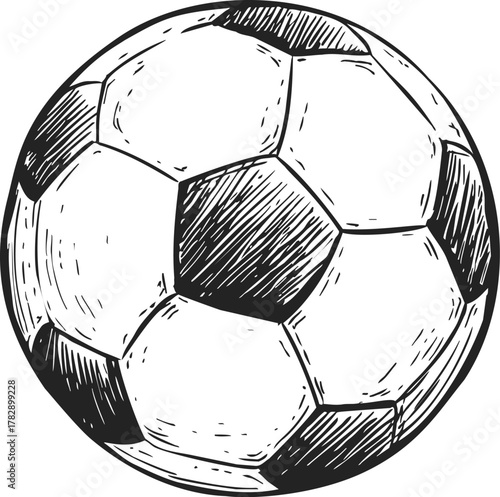 Soccer ball sketch hand drawn classic black and white panel design — stock vector