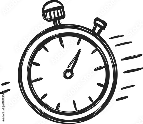 Stopwatch sketch hand drawn style with motion lines indicating speed — stock vector