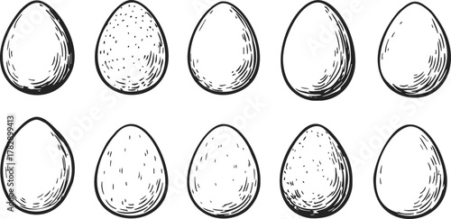 Eggs sketch hand drawn set, various outline styles, simple black and white — stock vector