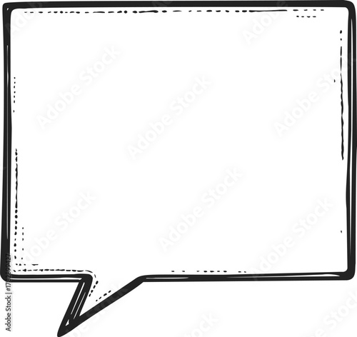 Speech bubble sketch hand drawn rectangular outline with pointed tail — stock vector
