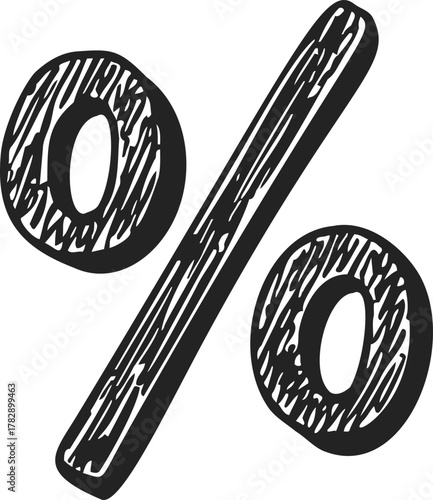 Percent sign sketch hand drawn style bold black outline isolated — stock vector