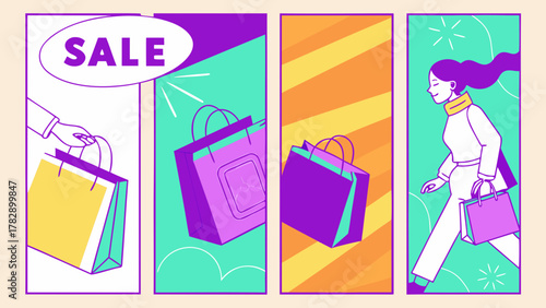 Shopping bags and a woman enjoying a sale