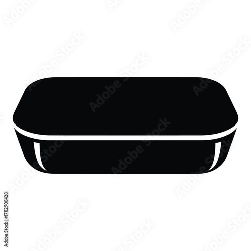 Black rectangular container for food delivery or takeout isolated on white