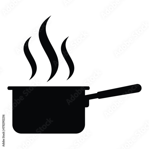 Black silhouette of a cooking pot with steam rising upwards