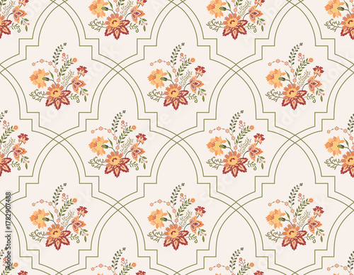 Vector Hand drawn colourful geometric flowers Motifs African boho paisley, seamless patterns with floral for fabric Ethnic Indian Pattern, textiles, clothing, wrapping paper, backdrop, banner.
