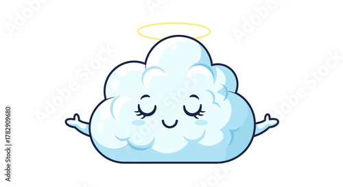Adorable cartoon cloud character with a halo and smiling face