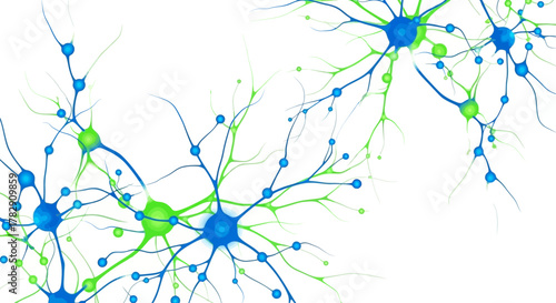 Abstract Blue and Green Neuron Network Illustration on White