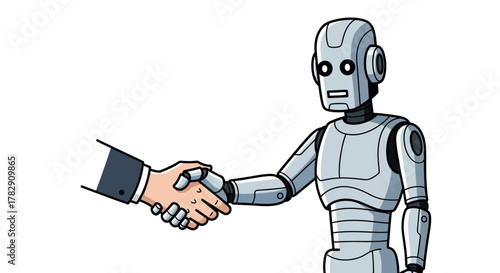 Artificial Intelligence Robot and Human Handshake, Future Business Collaboration