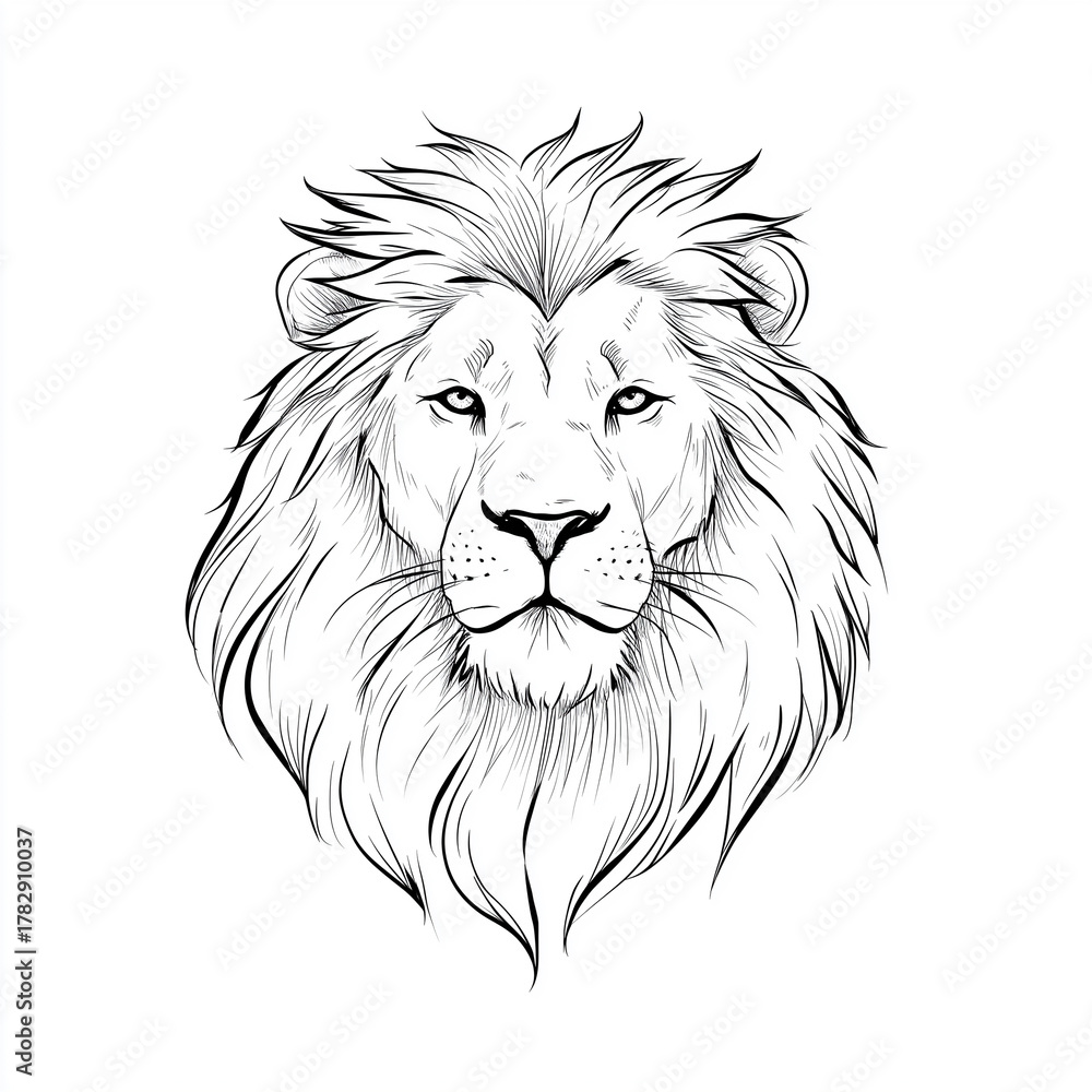 Obraz premium Line-Art Zeichnung eines Löwenkopfes – minimalistisches Tierportrait