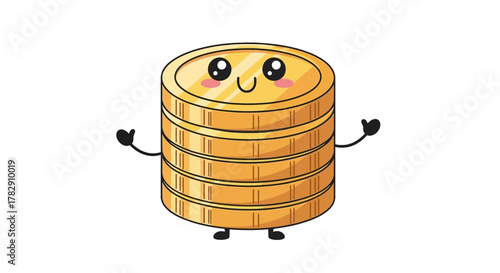 Adorable Stack of Gold Coins with Cute Face and Arms