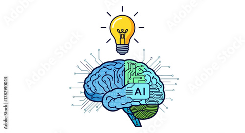 AI Brain with Lightbulb, Technology and Innovation.
