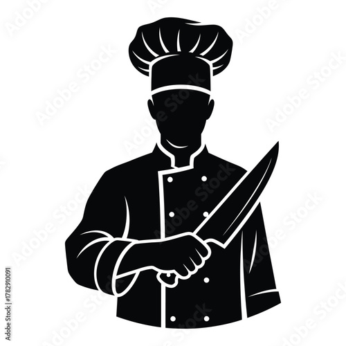 Chef silhouette holding knife ready to cook gourmet food concept