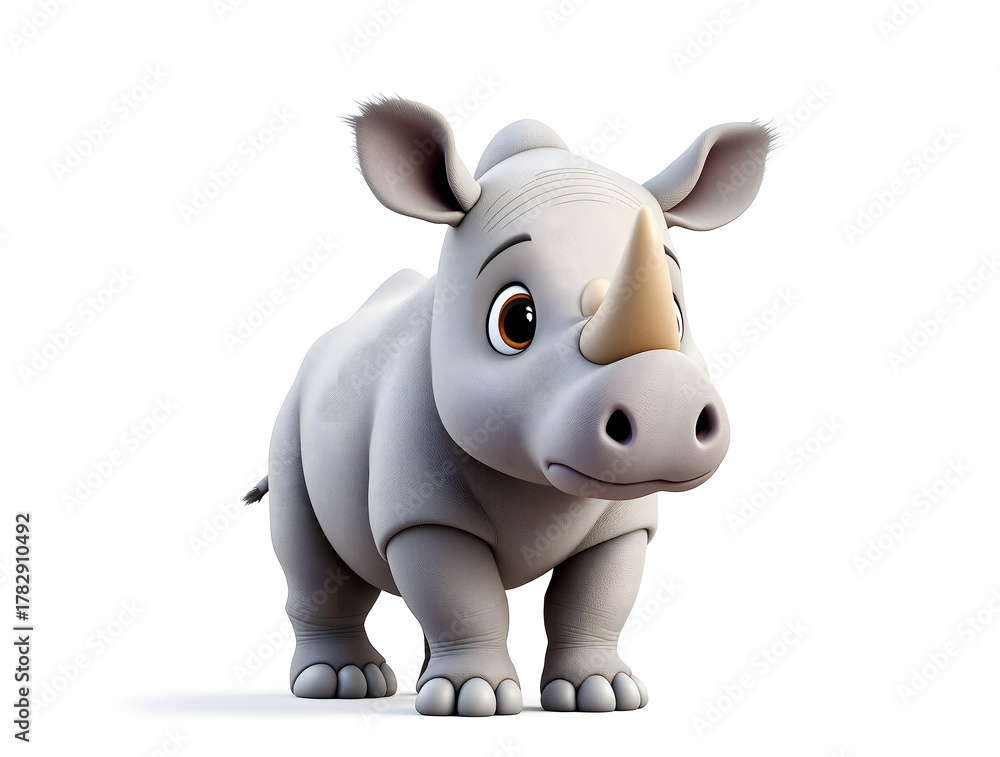Naklejka premium Cute 3D Cartoon Rhinoceros Calf