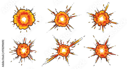 Energetic Comic Book Style Explosion Graphics - Vivid Blast Effects Set for Design