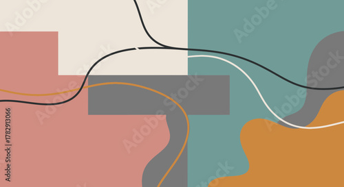 Modern abstract background with geometric shapes and flowing lines.