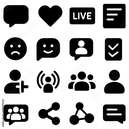 Social Media Icons: A modern and visually appealing compilation of social media icons, designed in a sleek, minimalist style, perfect for representing digital communication and online interaction.