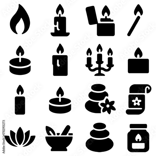 Candle Collection: A collection of various candle illustrations in diverse forms, from classic pillars to aromatic tealights. Displaying their gentle glow in an array of depictions.