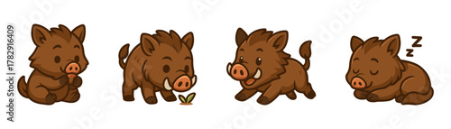 Boar cartoon icons ,forest, wildlife, cute animals, nature, funny