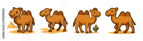 Camel cartoon icons ,desert, wildlife, travel, cute animals, adventure