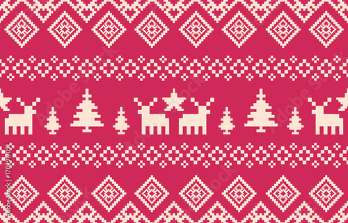 Christmas and New Year green and white seamless pattern, fairytale pixel pattern in white and green with Nordic snowflakes for winter hats, ugly sweaters, jumpers. wallpaper, paper or other design