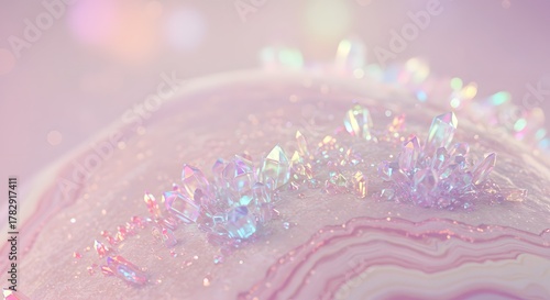 Iridescent Crystal Geode Close-up with Soft Bokeh Background