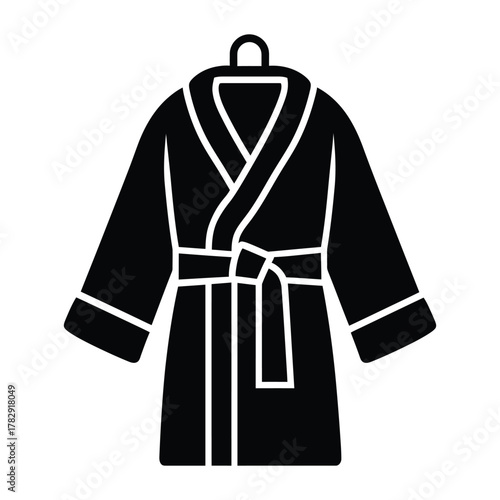 Bathrobe black icon person towel and white background.