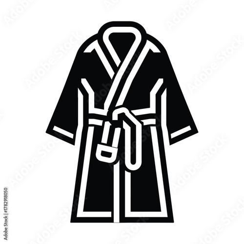 Bathrobe black icon person towel and white background.