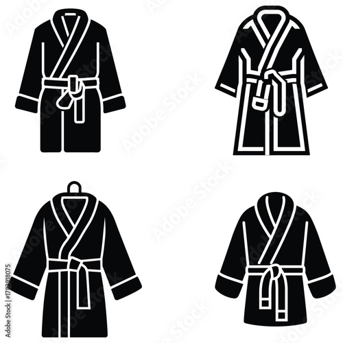Bathrobe black icon person towel and white background.