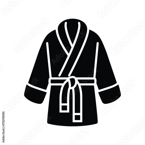 Bathrobe black icon person towel and white background.
