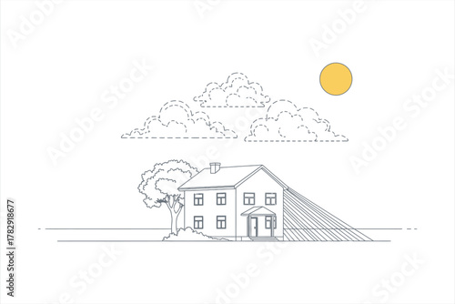 House in a sunny day with clouds