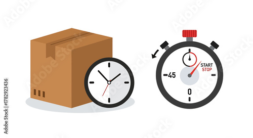 Fast Delivery Service Concept with Package and Clocks.