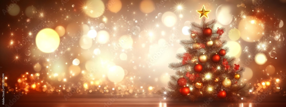 Naklejka premium Digital illustration Christmas tree dark background decorated red Creative chrsitmas celebrate backgroundof