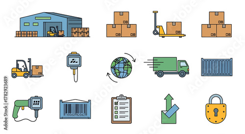 Logistics and Supply Chain Icons Set.