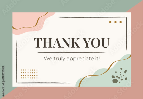Professional Minimalist Thank You Card Template with Pastel Pink and Cream Shapes, Elegant Business Appreciation Note for Online Shop