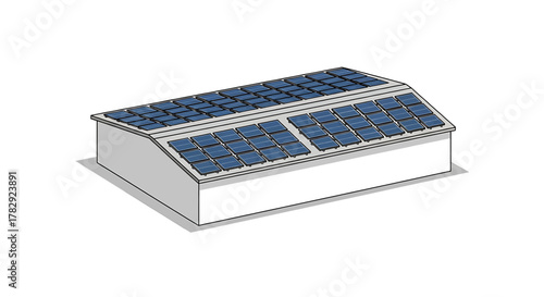 Solar panel array on a modern building roof.