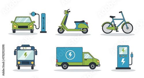 Collection of Electric Vehicles and Charging Stations.