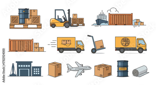 Logistics and Transportation Icons Set.