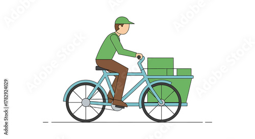 Delivery man riding a cargo bicycle with packages.