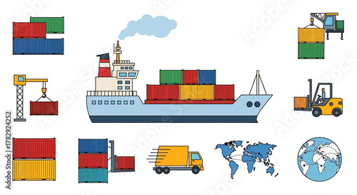 Global Shipping and Logistics Industry Icons.