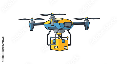 Drone delivering a package with a cartoon style.